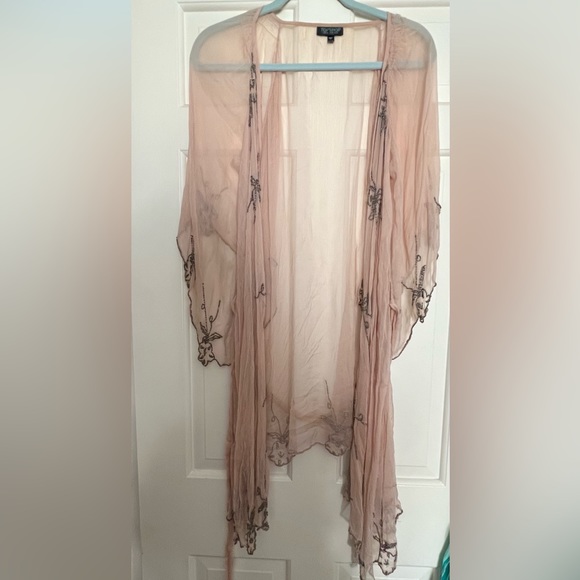 Dusty Pink Beaded Chiffon “Robe” with Kimono Sleeve - Picture 1 of 4